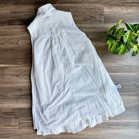 Fate Sleeveless V-Neck Collared Linen Blend Flounce Off White Dress Size M - Picture 8 of 14